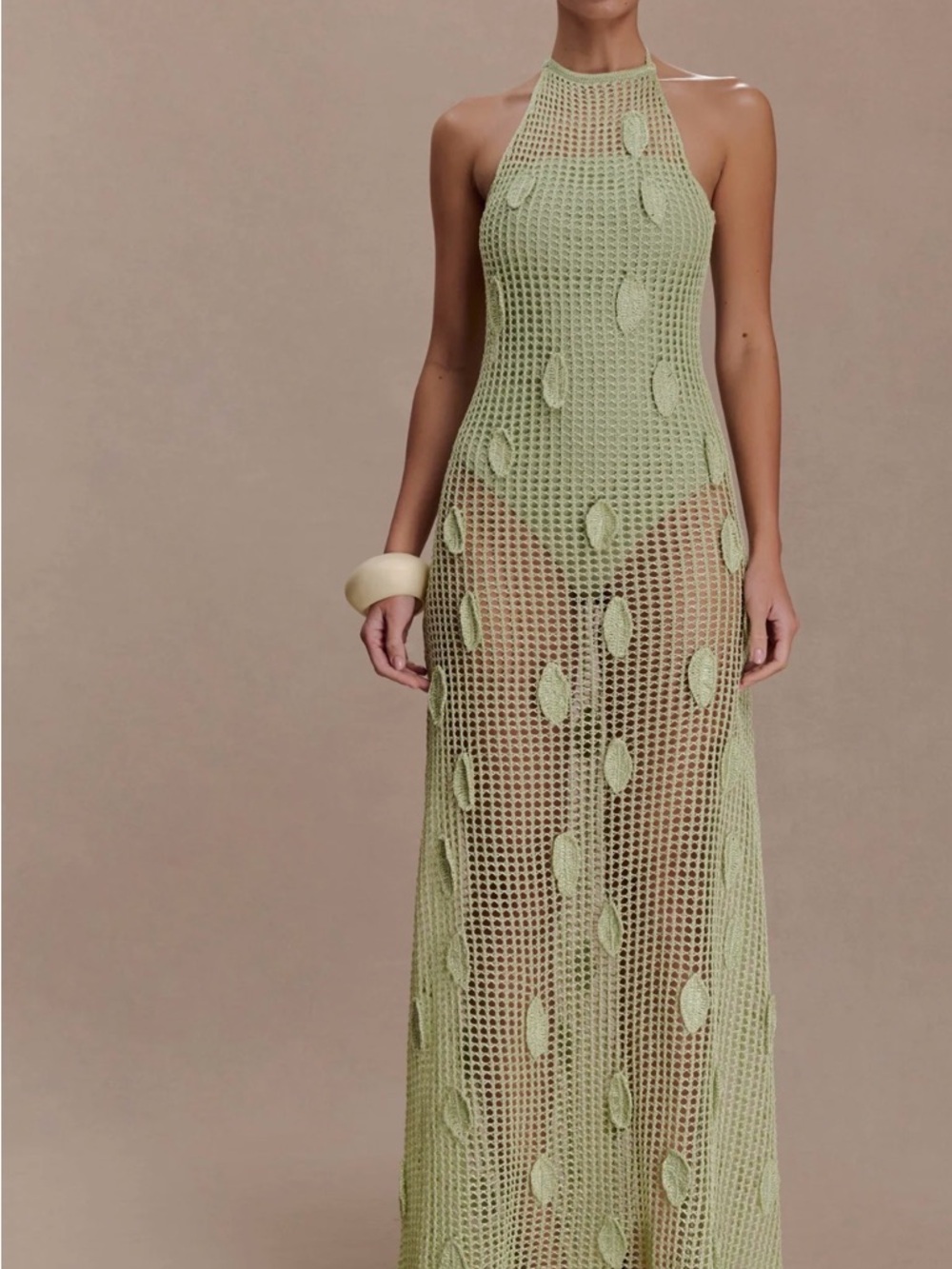 Meskhi Green Crochet Halter Maxi Dress